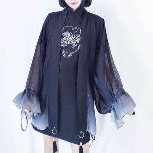 Haori Japanese Traditional jacket dark navy and black color one size fits all
